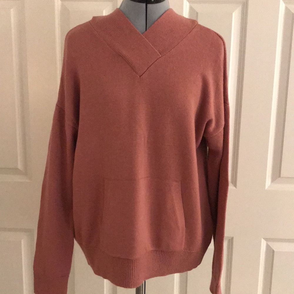 Marled Reunited Clothing Pink Mauve Knit Hoodie Sweater Pockets Casual S…